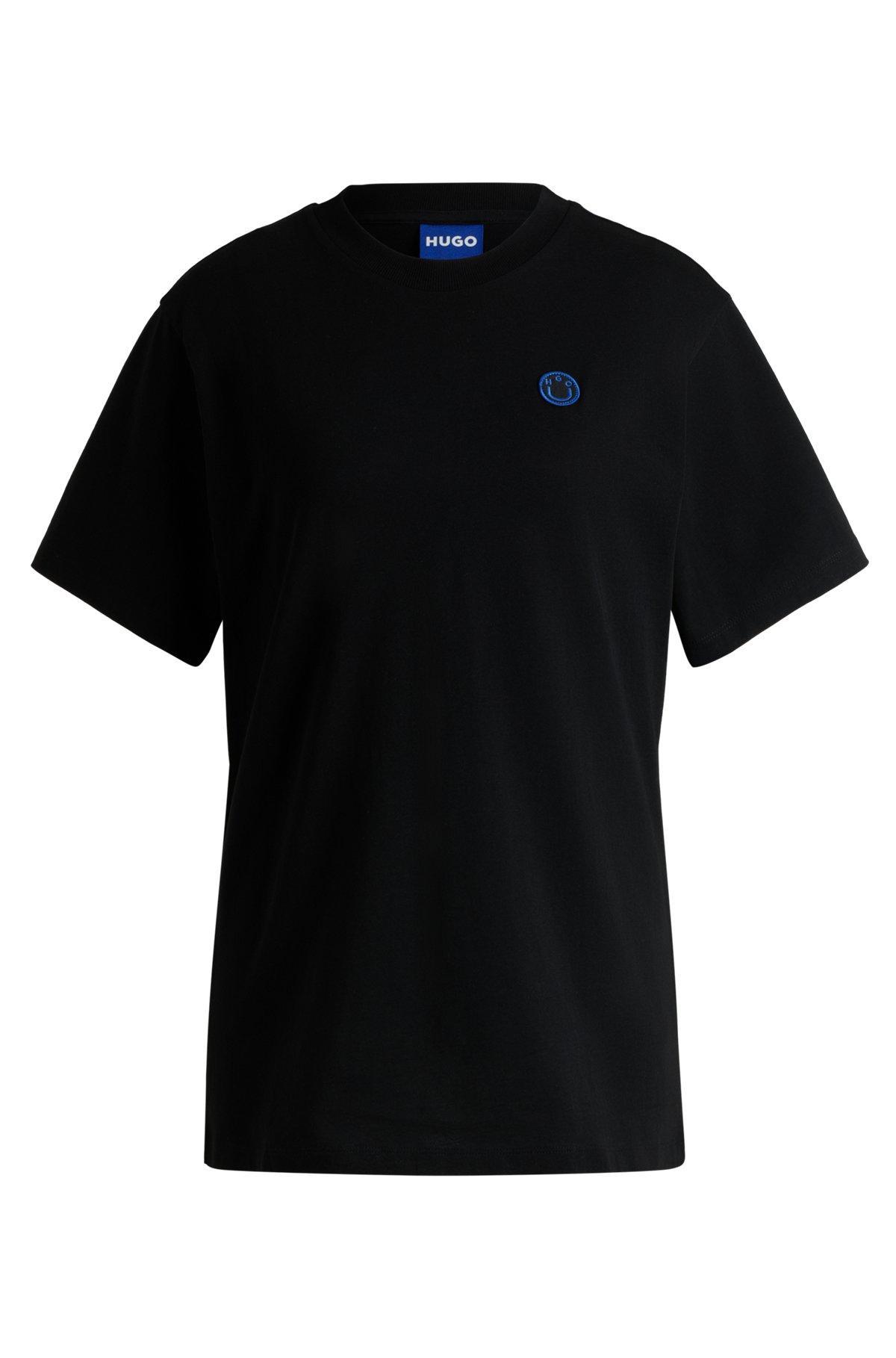 HUGO - Cotton jersey T-shirt with curved logo - Black Product Image