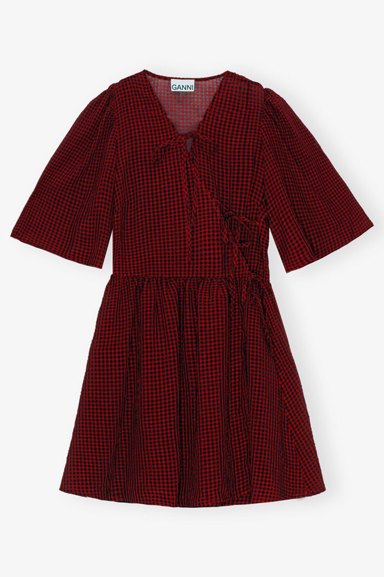 Red Sheer Tie String Wrap Dress Product Image