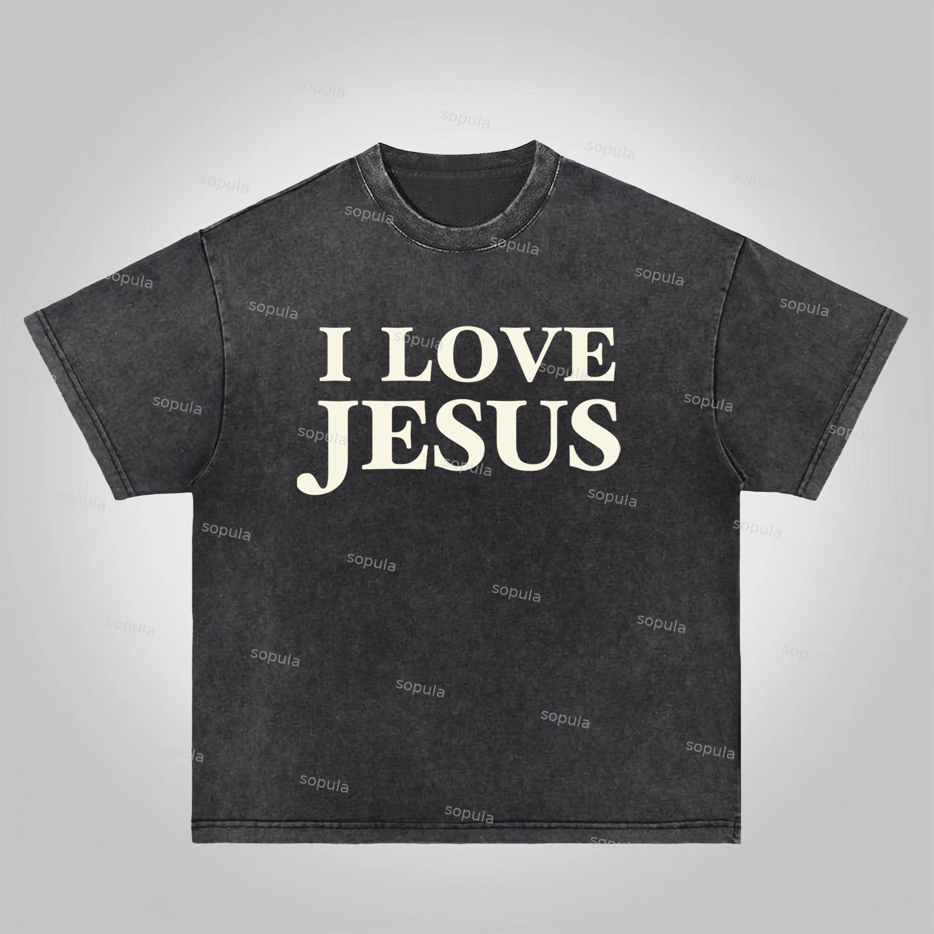 Sopula I Love Jesus. Jesus Loves The World Graphics Acid Washed T-shirt Product Image
