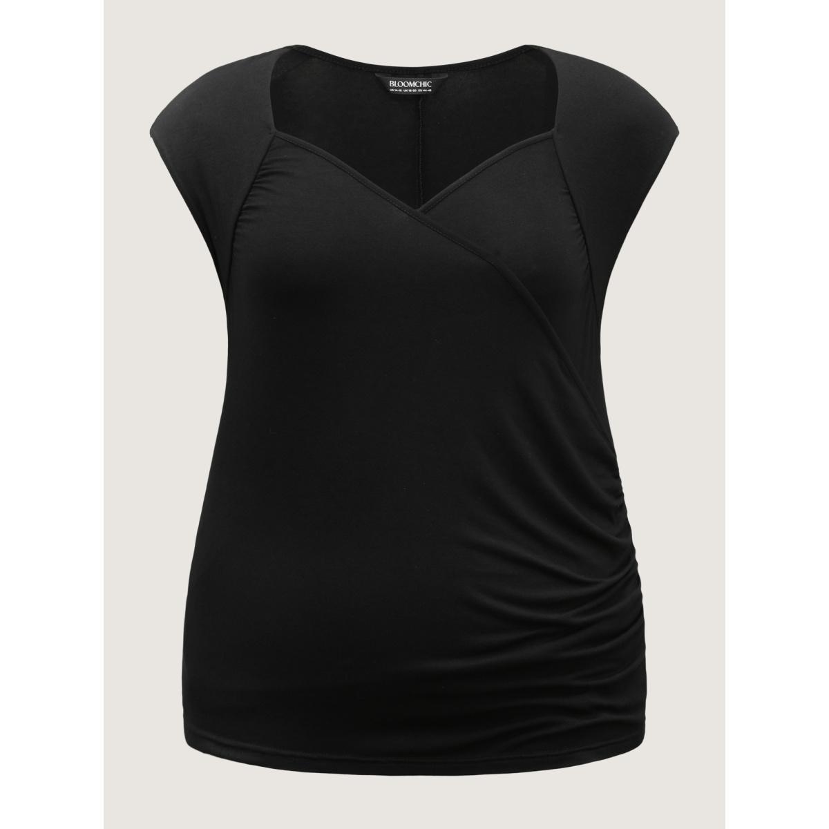 Plus Size Overlap Knit Sweetheart Neck T-Shirt Black Women Overlap Collar Everyday-Elegant T-shirts BloomChic 14-16/1X Product Image