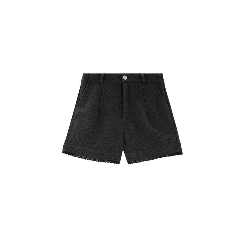 Plus Size High Waist Lace Trim Wide Leg Shorts Product Image