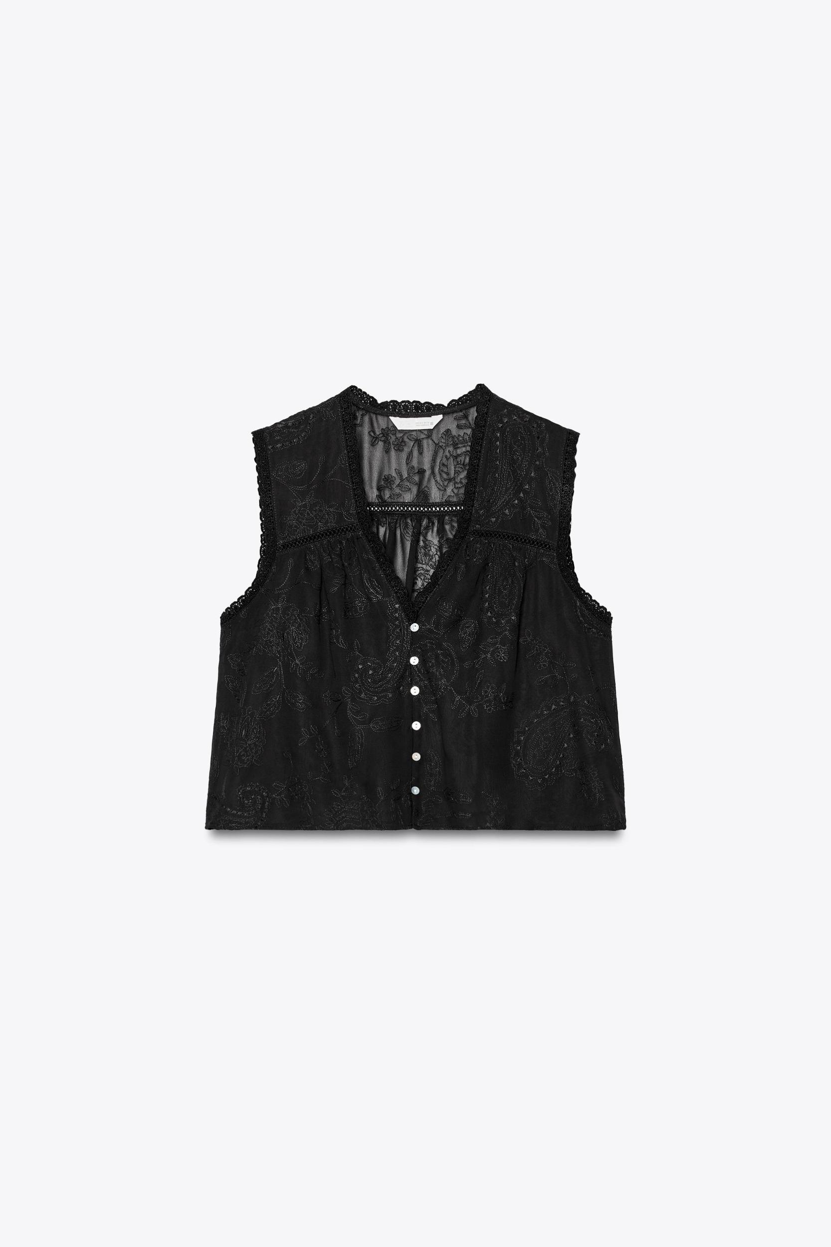 EMBROIDERED LACE TRIM SHIRT Product Image