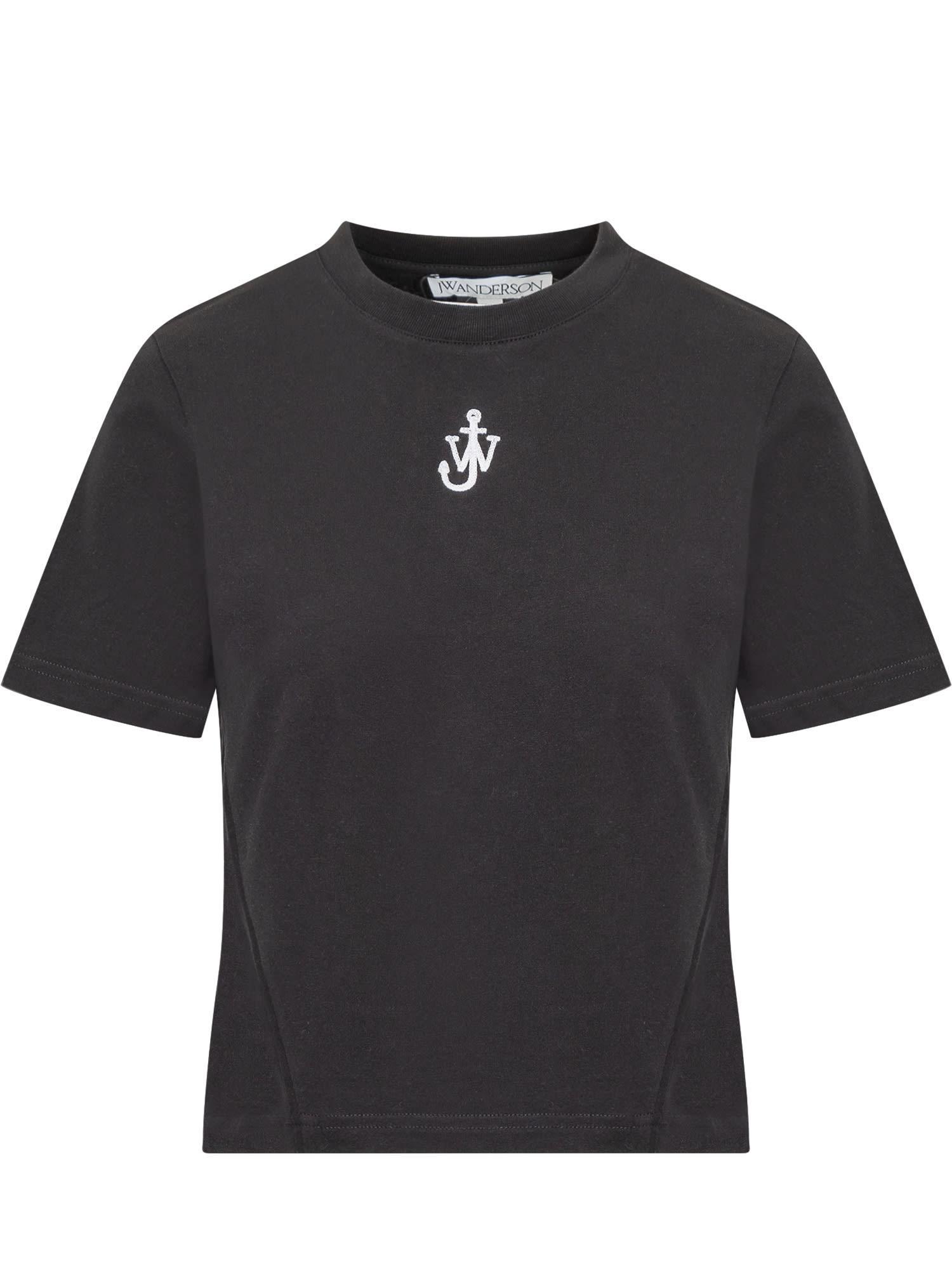 JW ANDERSON Anchor Logo Cropped Panelled T-shirt In Black Product Image
