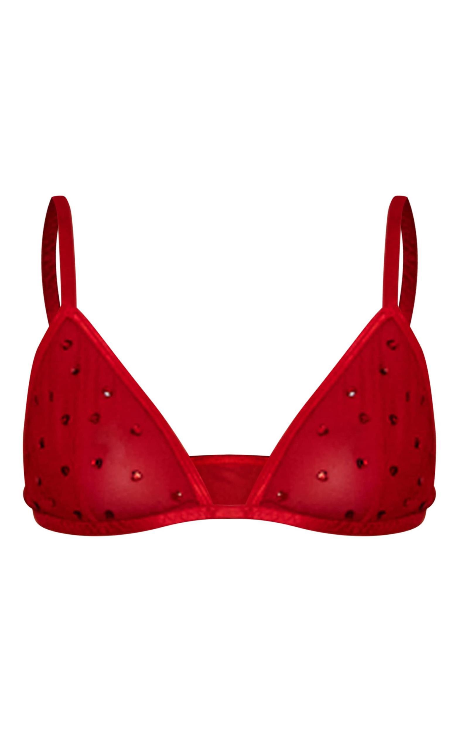 Red Mesh Diamante Heart Triangle Bra Product Image