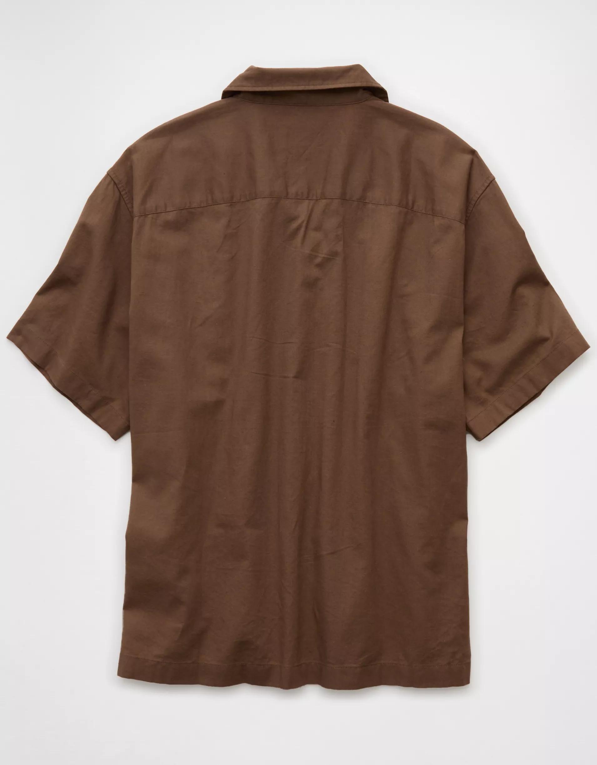 AE Poolside Linen-Blend Embroidered Button-Up Shirt Product Image