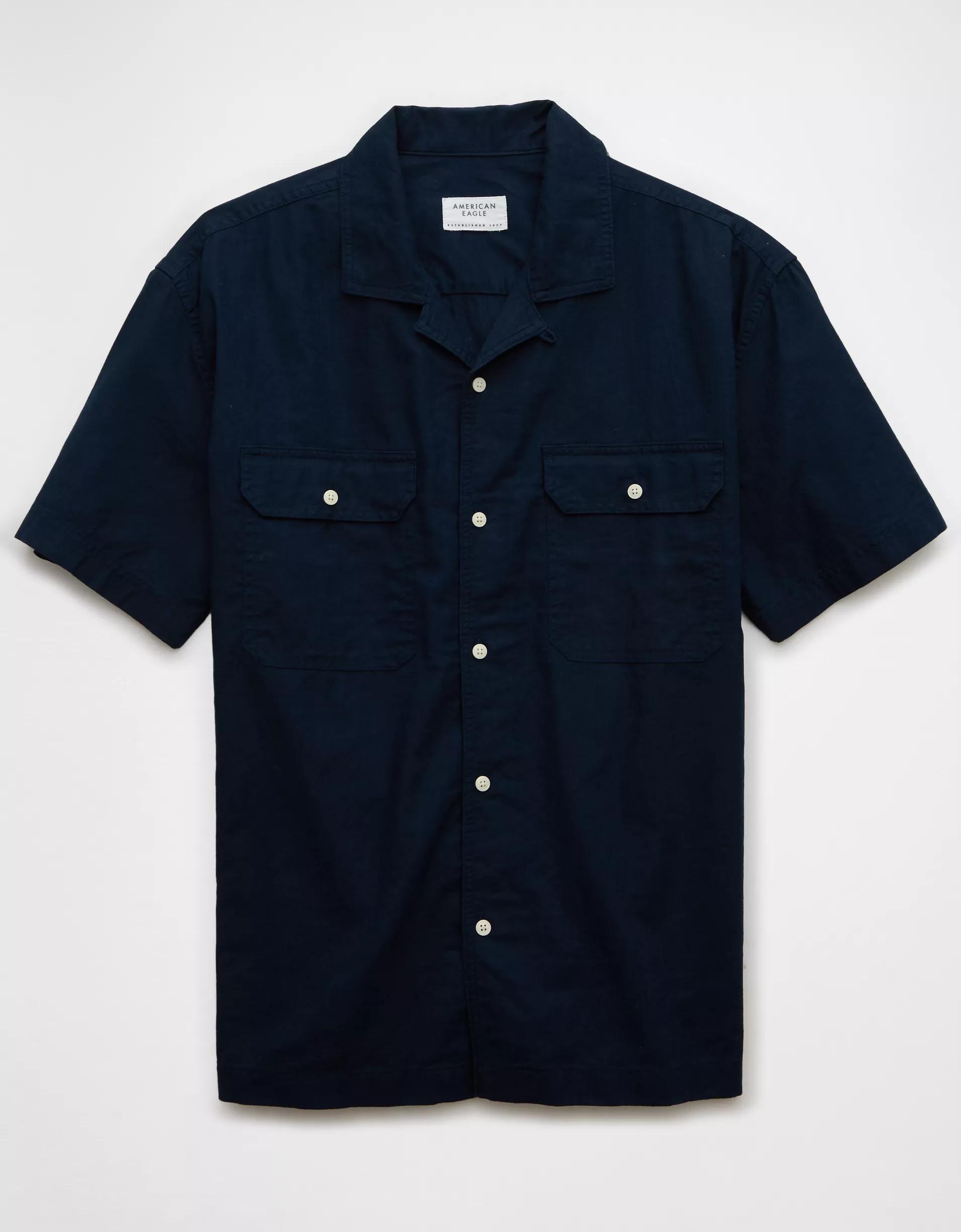 AE Poolside Linen-Blend Button-Up Shirt Product Image