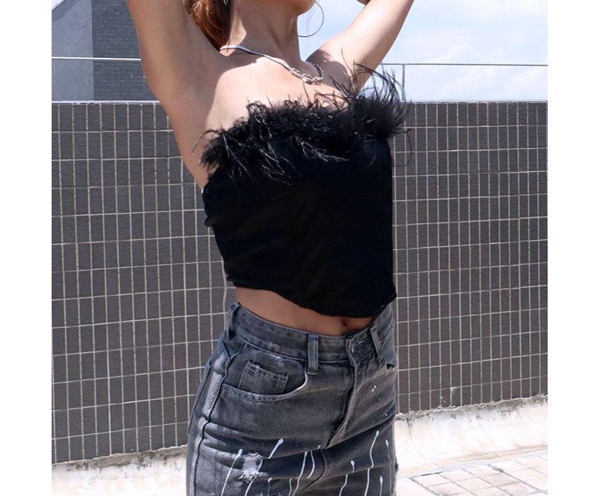 Fluffy Trim Crop Tube Top Product Image