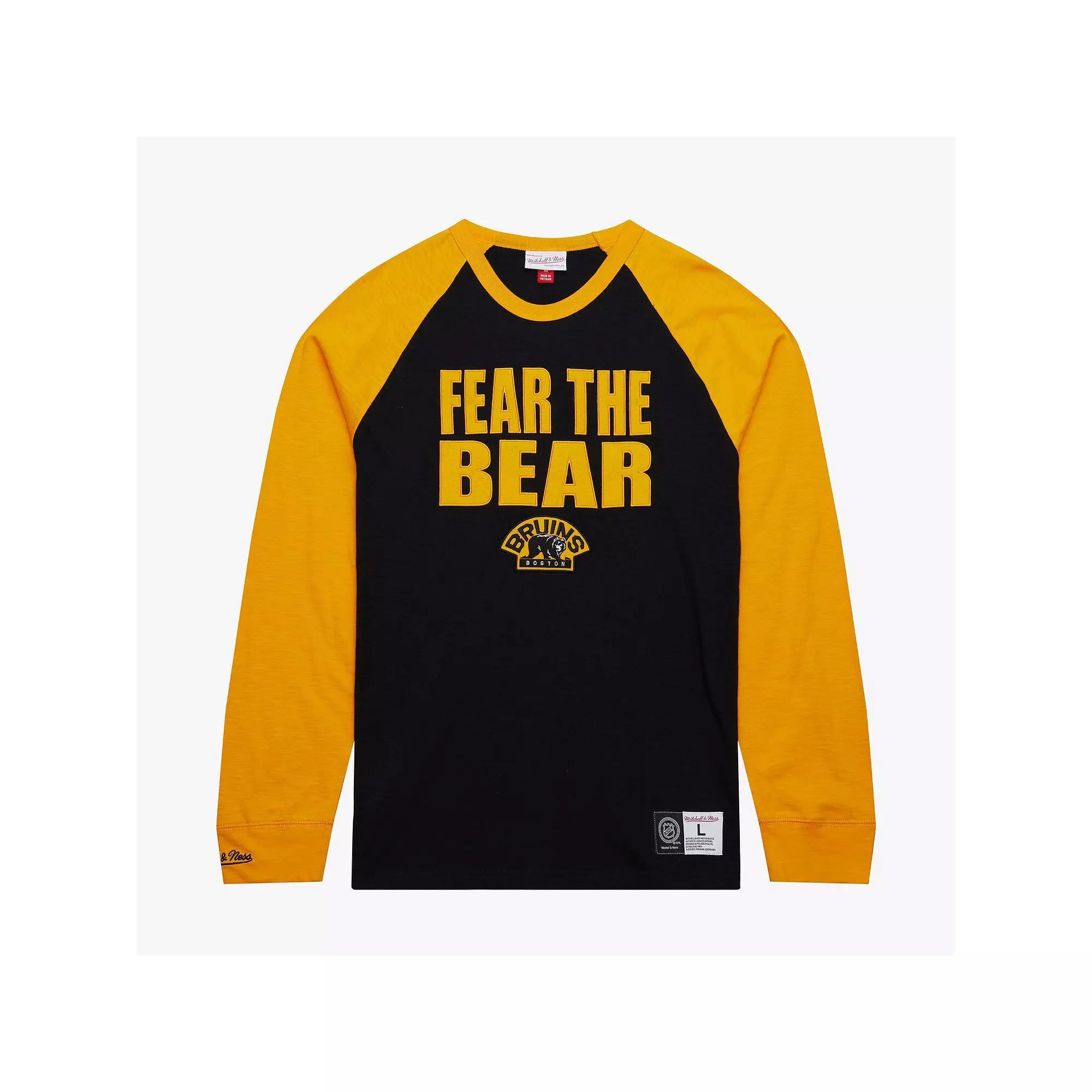 Men's Mitchell & Ness  Black/Gold Boston Bruins Legendary Slub Raglan Long Sleeve T-Shirt, Size: Large Product Image