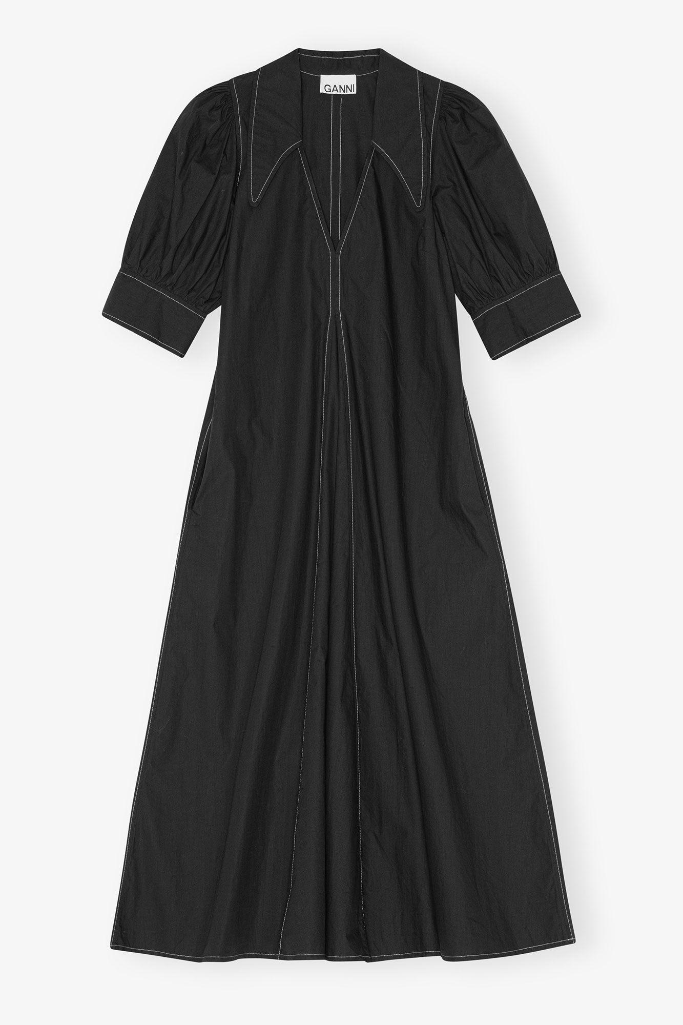 Cotton Poplin V-Neck Midi Dress Product Image