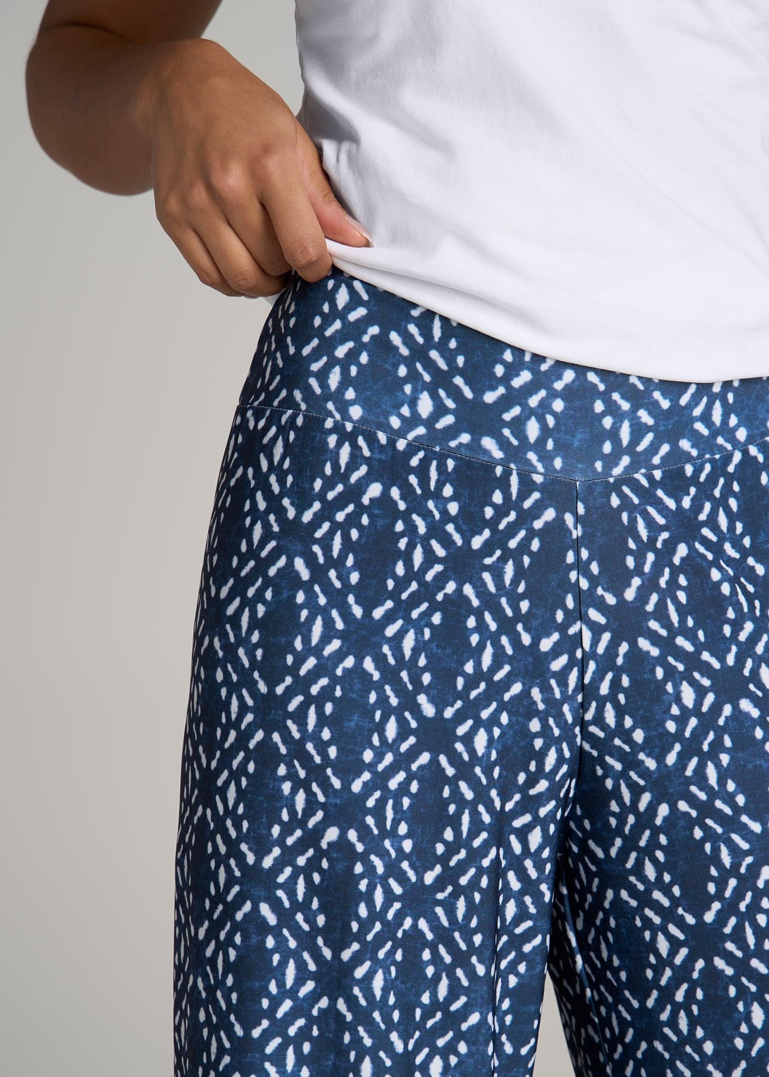 Pull On Breezy Wide Leg Pants for Tall Women in Indigo Tribal Print Product Image