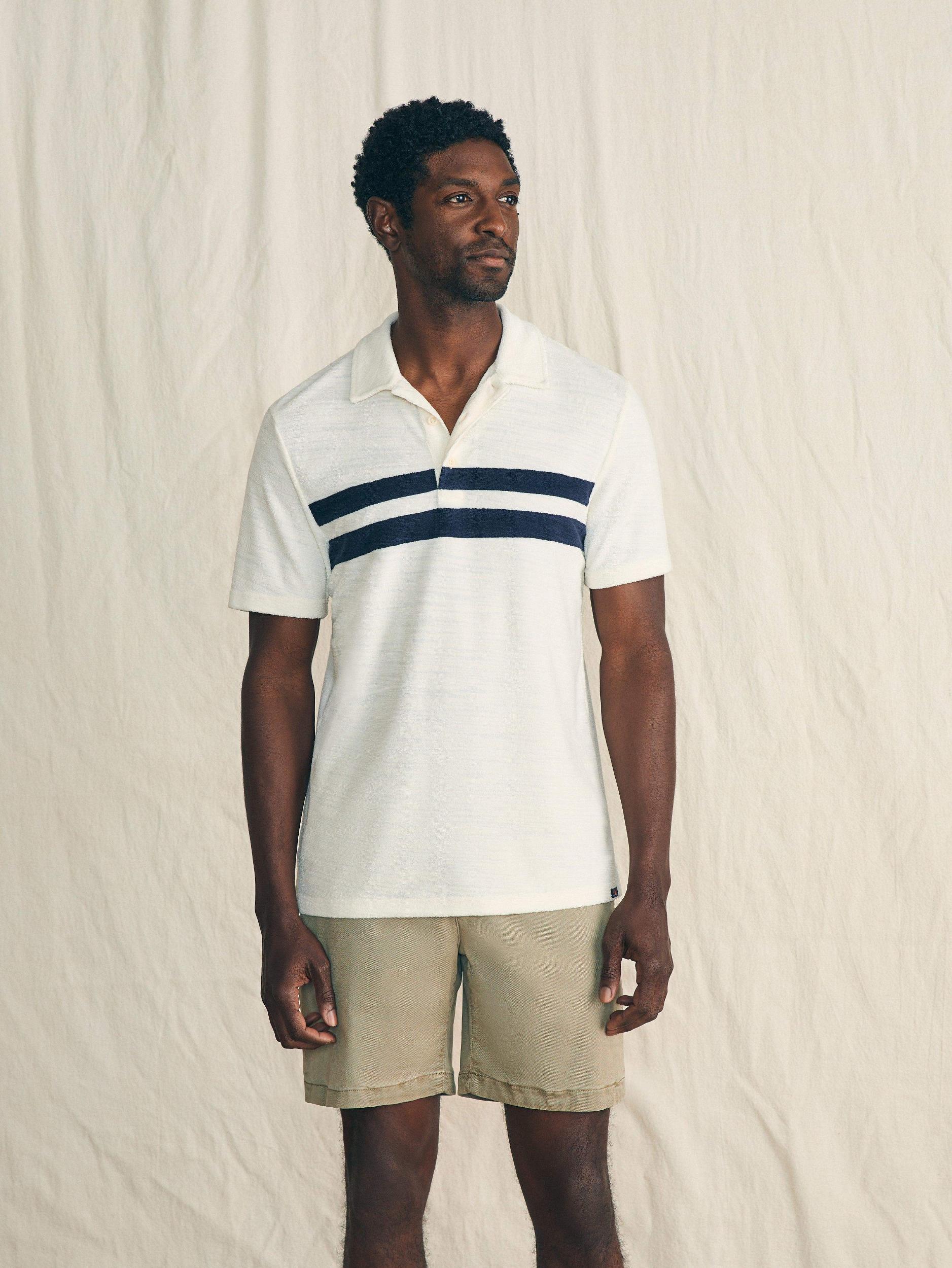Cabana Towel Terry Surf Stripe Polo - Vintage White Product Image