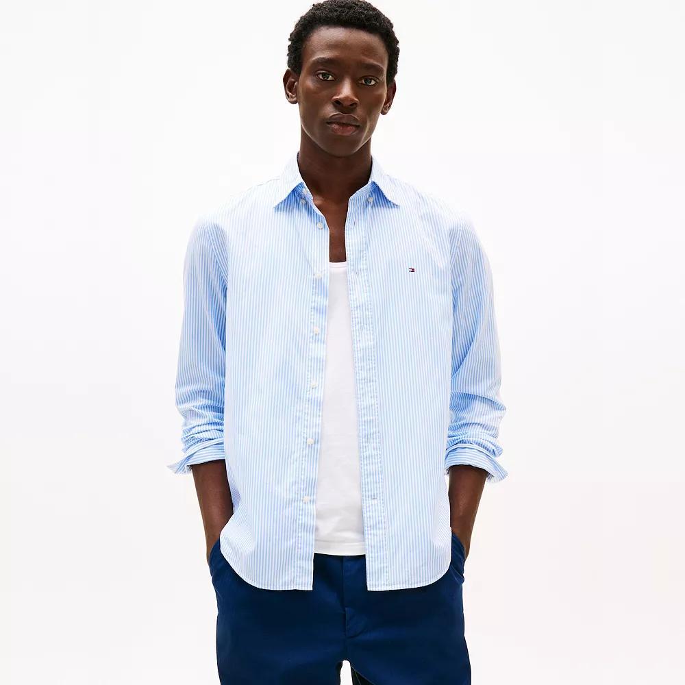 Men's Tommy Hilfiger Flex Poplin Stripe Long Sleeve Shirt, Size: Large, Sweet Blue Stripe Product Image