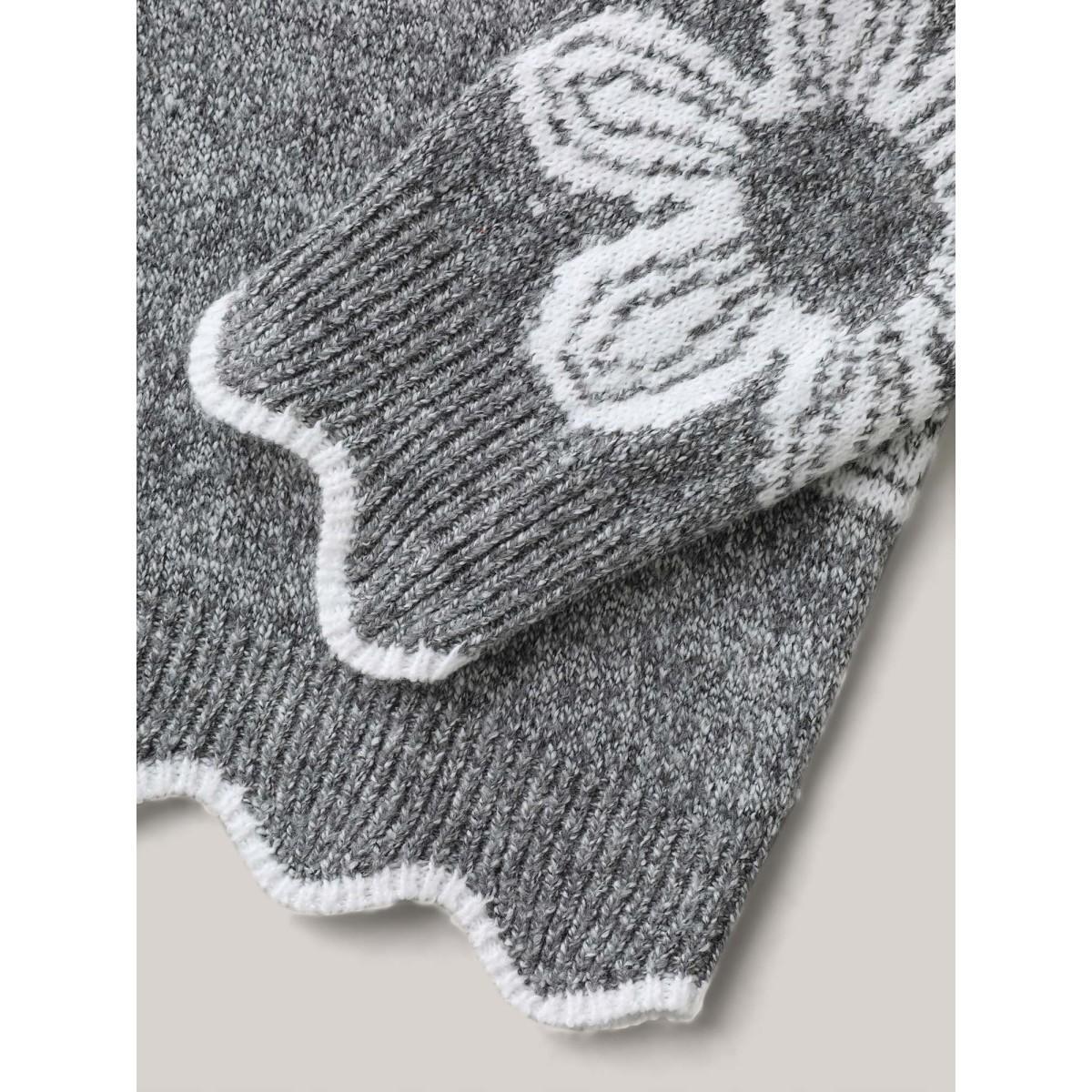 Plus Size Floral Pattern Open-Front Knitted Cardigan DarkGray Women Casual Loose Long Sleeve Everyday Cardigans BloomChic 26/4X Product Image
