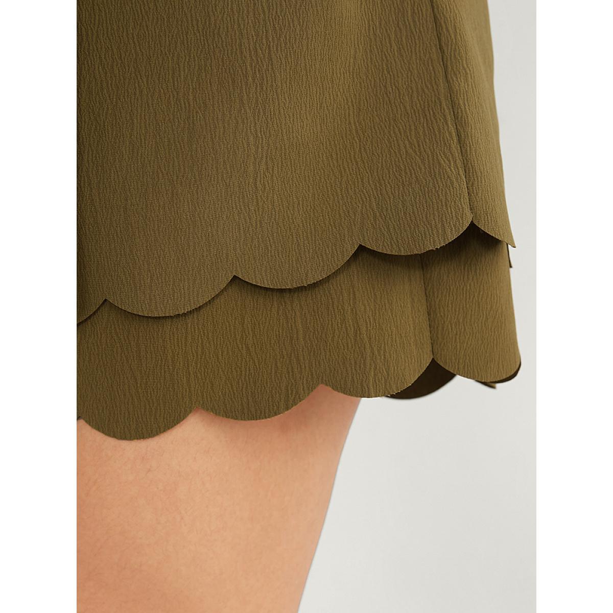 Plus Size Solid Belted Pocket Scalloped Trim Tiered Shorts Women ArmyGreen Casual Dailywear Shorts BloomChic 14-16/1X Product Image