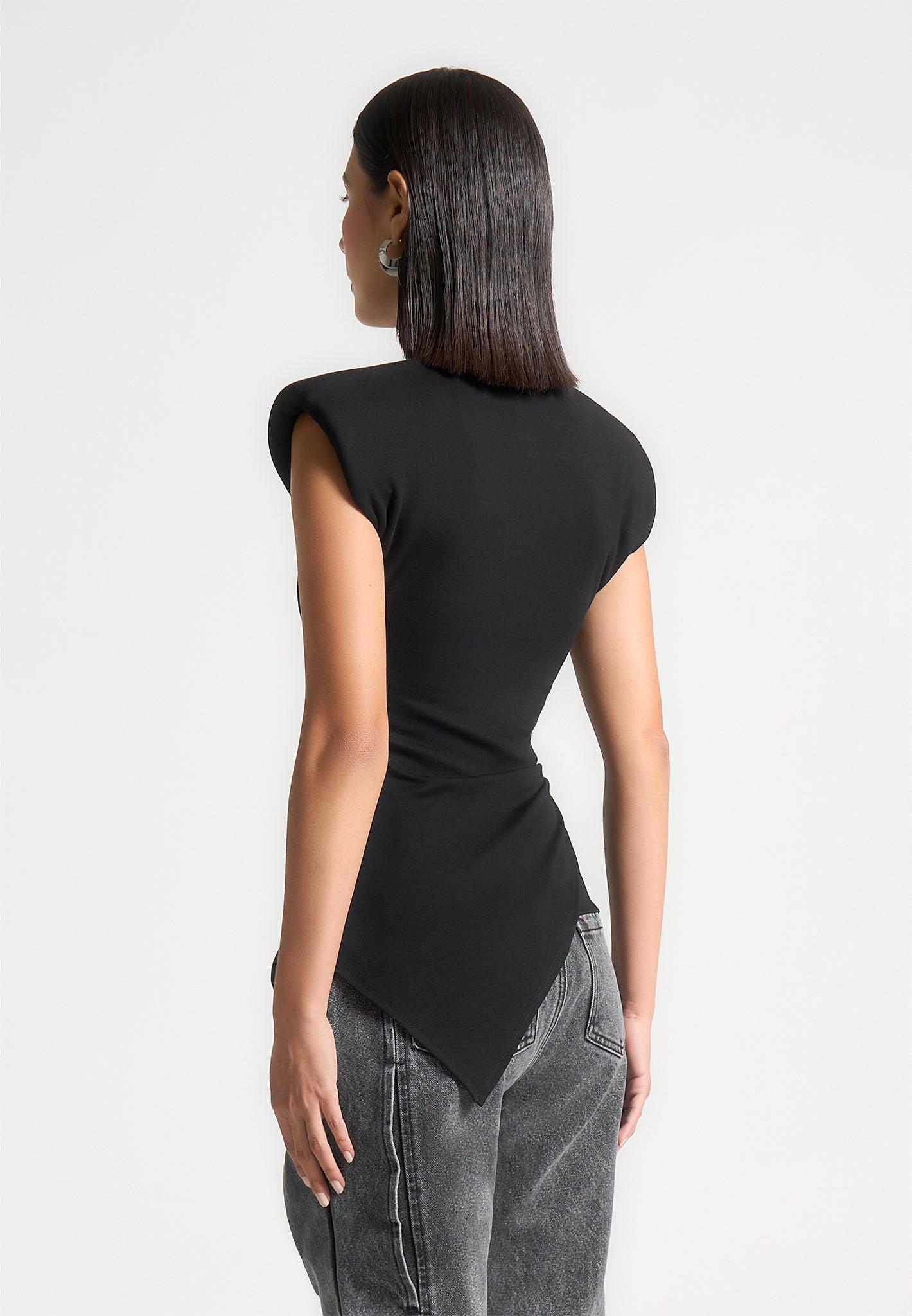Wide Shoulder Ruched Waist Top - Black Female Product Image