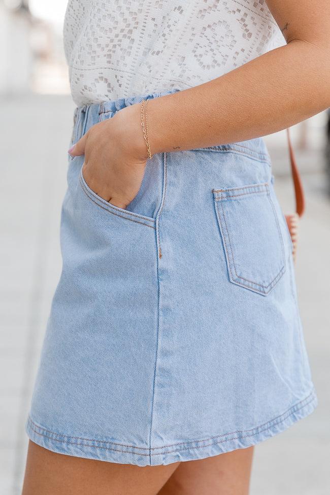 I've Been Thinking Light Wash Denim Paper Bag Waist Mini Skirt SALE Product Image