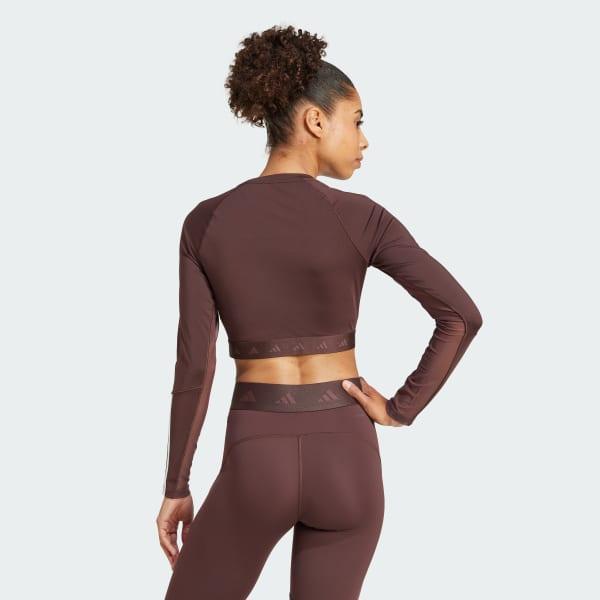 adidas Hyperglam Training Cropped Long Sleeve Tee Shadow Brown M Womens Product Image