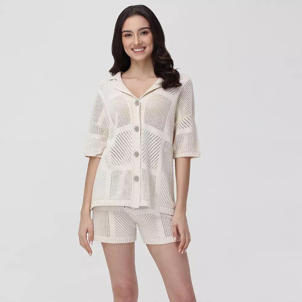 Women's Adyson Parker Notchneck Short Sleeve Woven Pointelle Pajama Shirt & Pajama Shorts, Girl's, Size: XXL, Wheat Product Image
