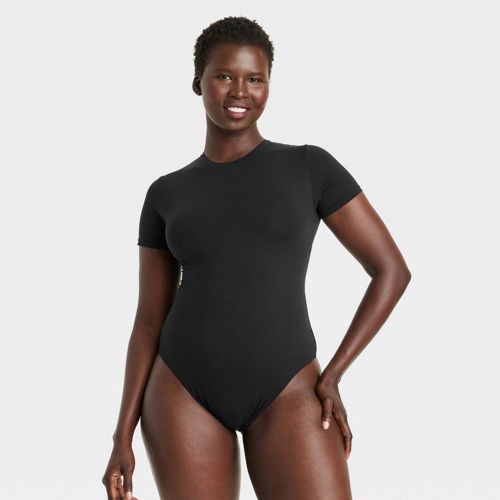 Womens Luxury Collection 4-Way Stretch Short Sleeve Bodysuit - Auden Black XS: Nylon Spandex Blend, Crew Neck Product Image