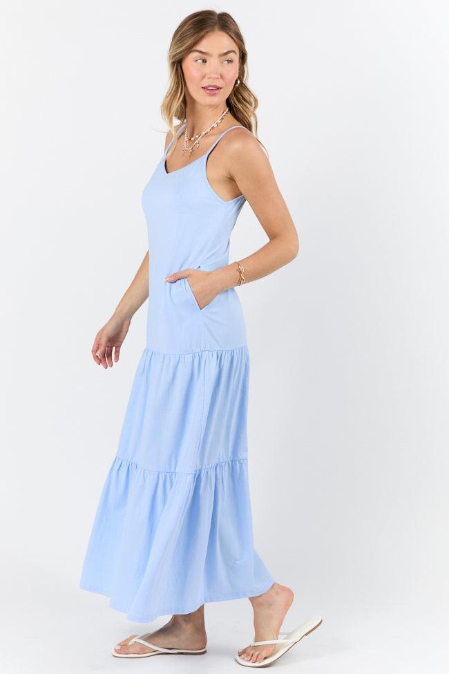 Sweet Melodies Blue Ribbed Knit Maxi Dress FINAL SALE Product Image