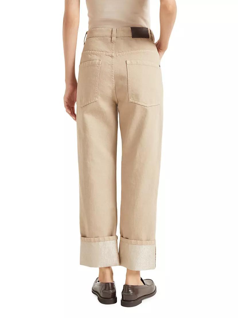 Dyed Sparkling Denim Cropped Trousers with Monili Product Image
