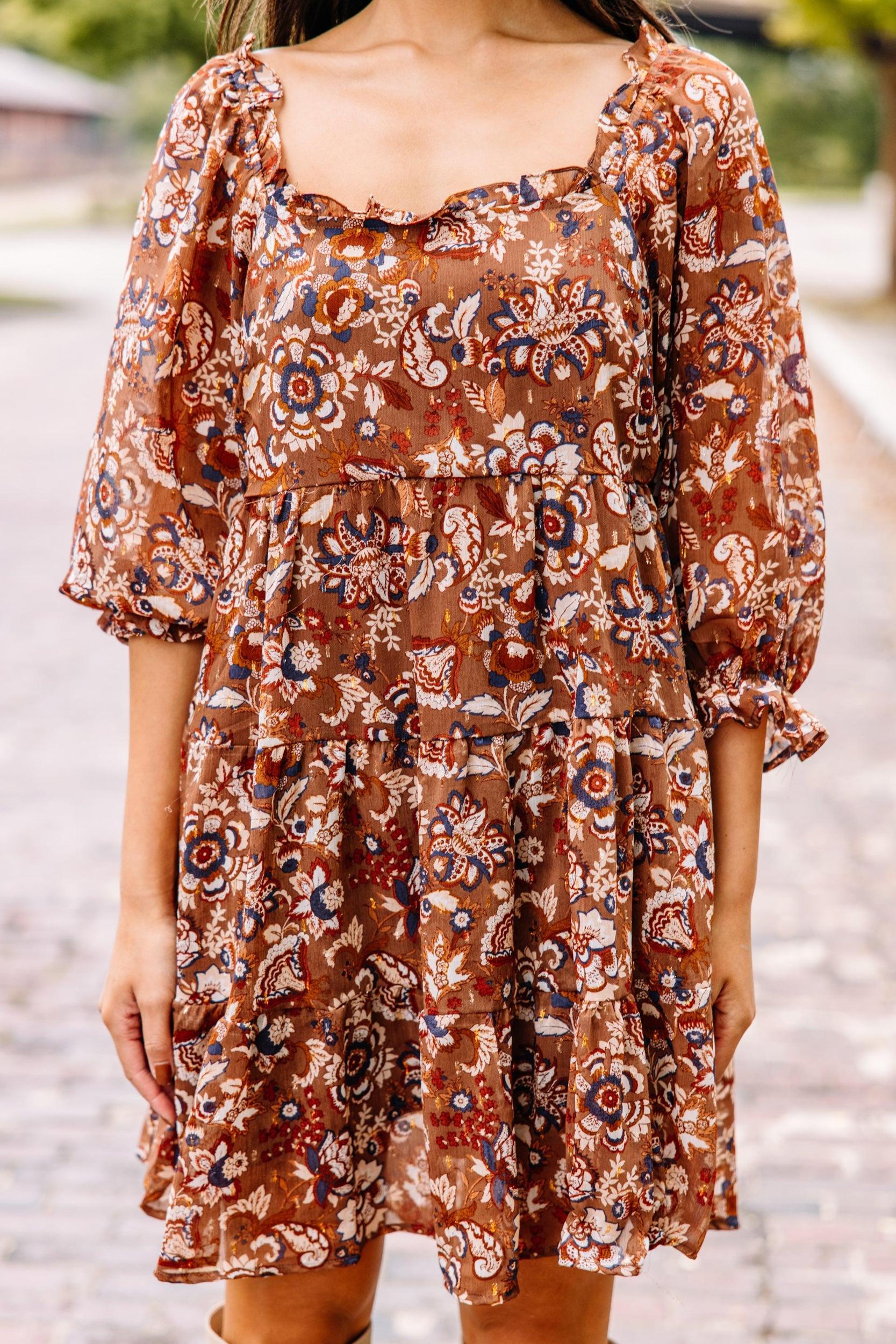 Believe In Yourself Brown Babydoll Dress Female Product Image