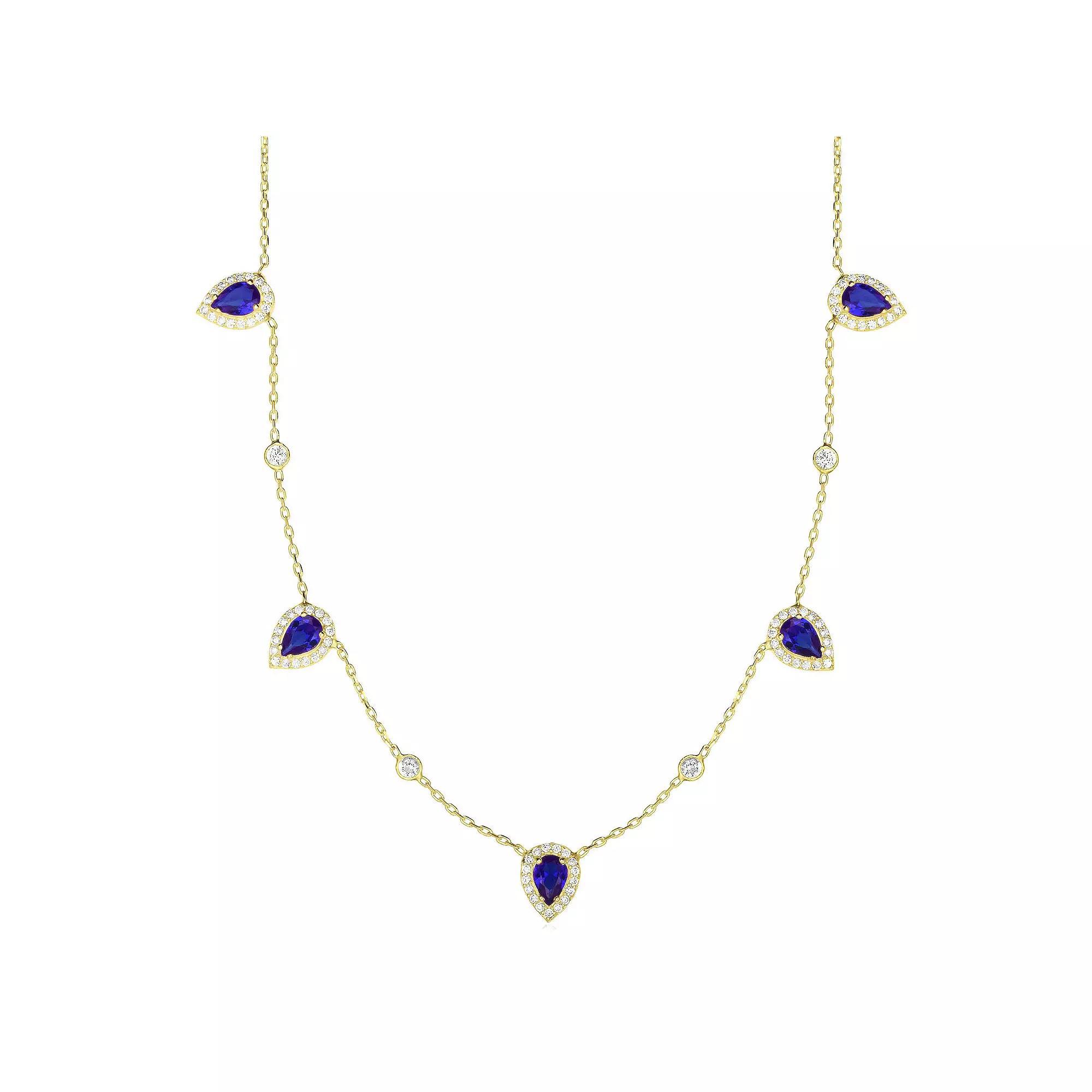 Sunkissed Sterling 14k Gold Over Silver Cubic Zirconia Choker Necklace, Women's, Size: 15", Gold Tone Blue Product Image
