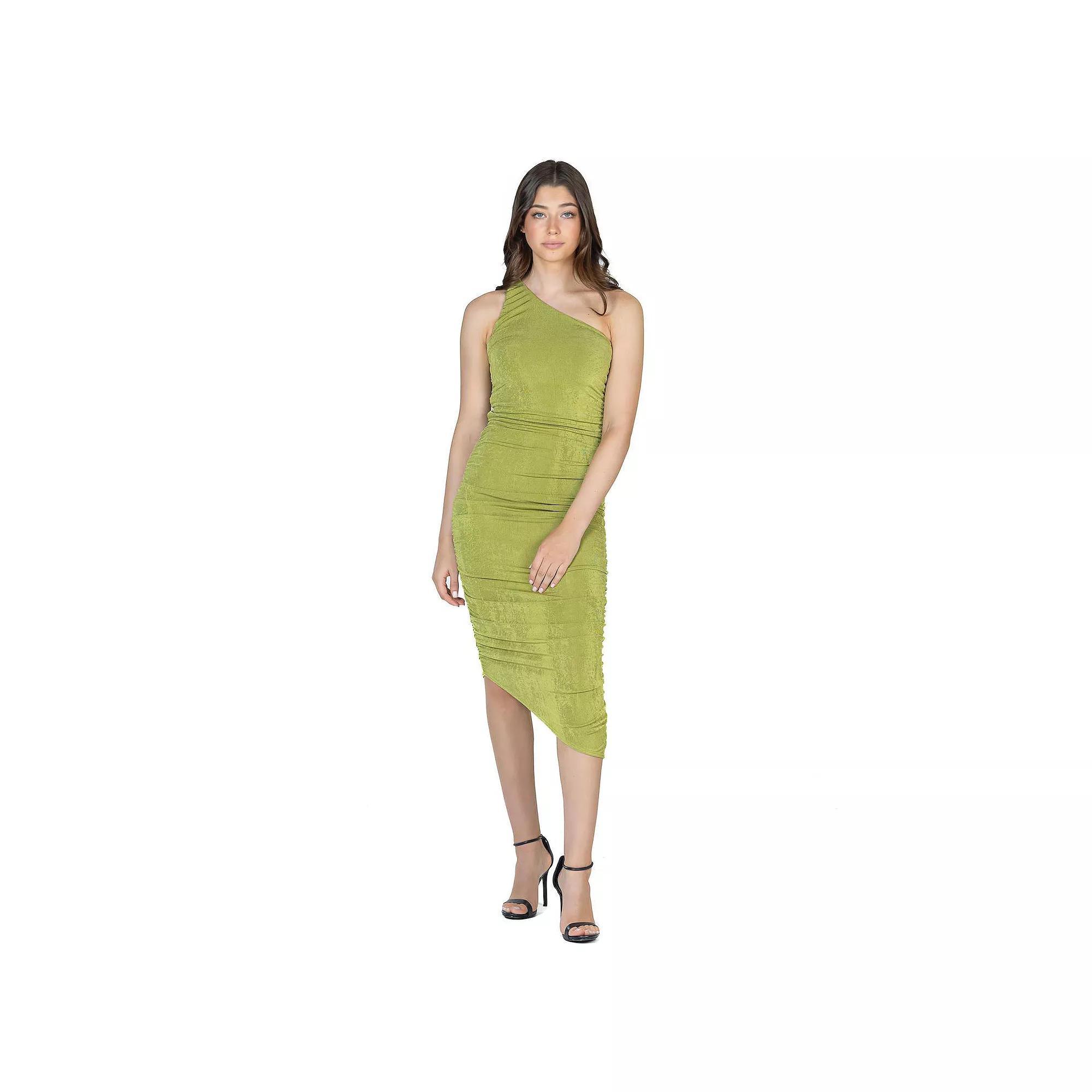 Womens 24Seven Comfort Apparel One Shoulder Ruched Bodycon Dress Red Product Image