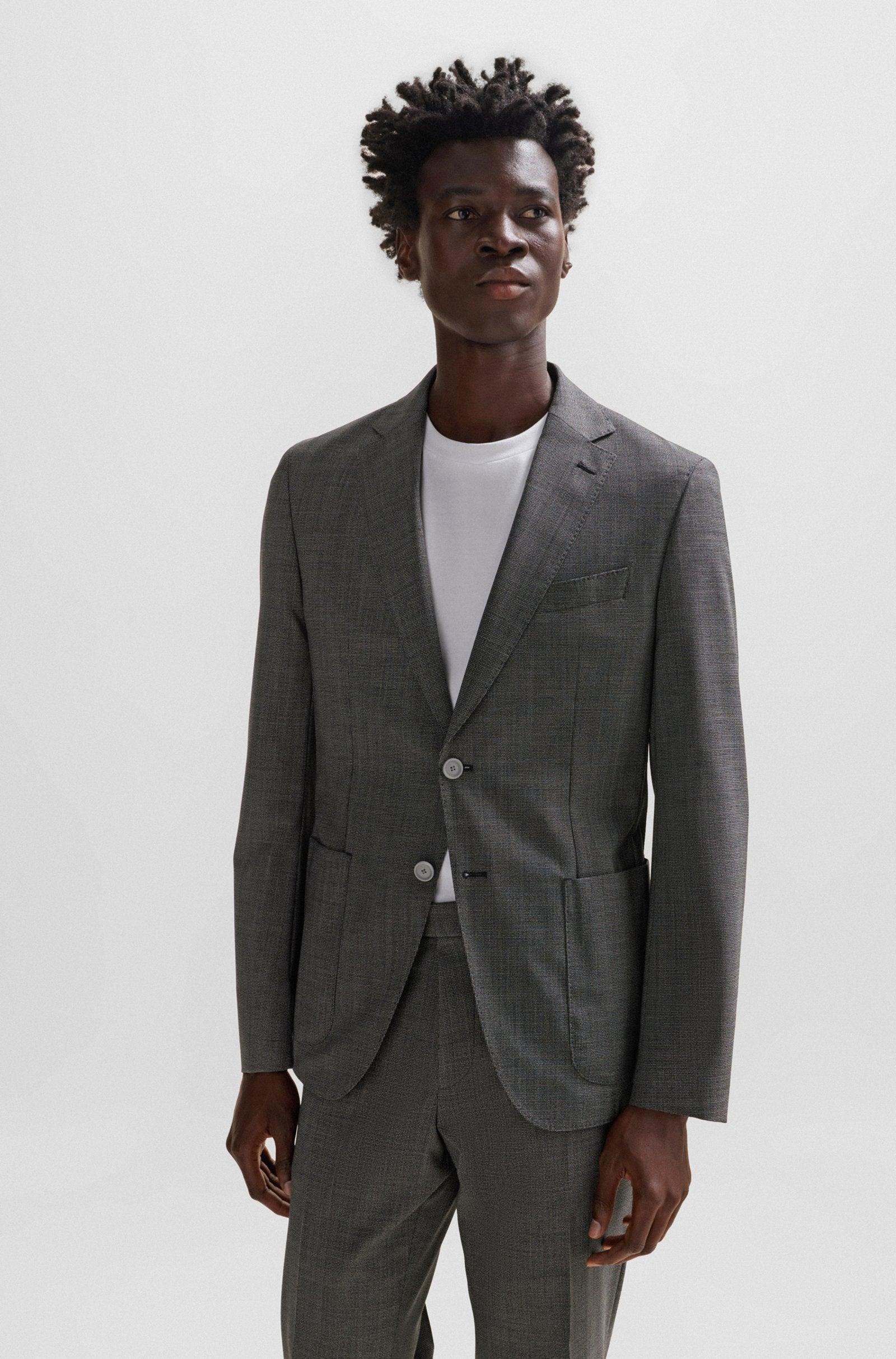 BOSS P-Huge-2Pcs-241 Slim Fit Suit in Micro Patterned Virgin Wool Male Product Image