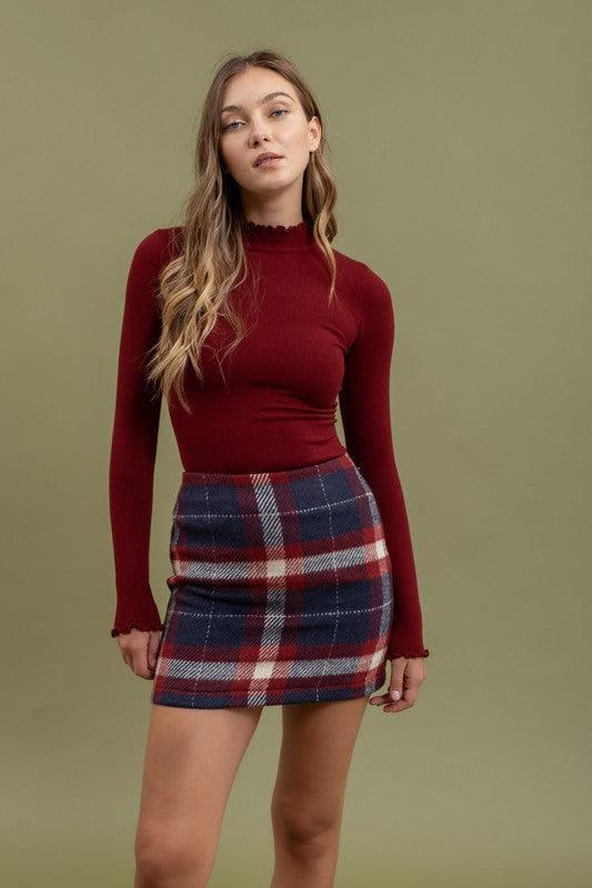 Lettuce Trim Mockneck Sweater Top Oxblood Product Image
