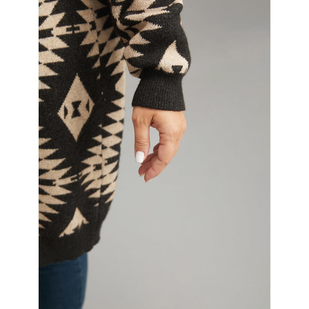 Plus Size Anti-Pilling Supersoft Essentials Geo Lapel Collar Cardigan Black Women Casual Loose Long Sleeve Everyday Cardigans BloomChic 10/M Product Image