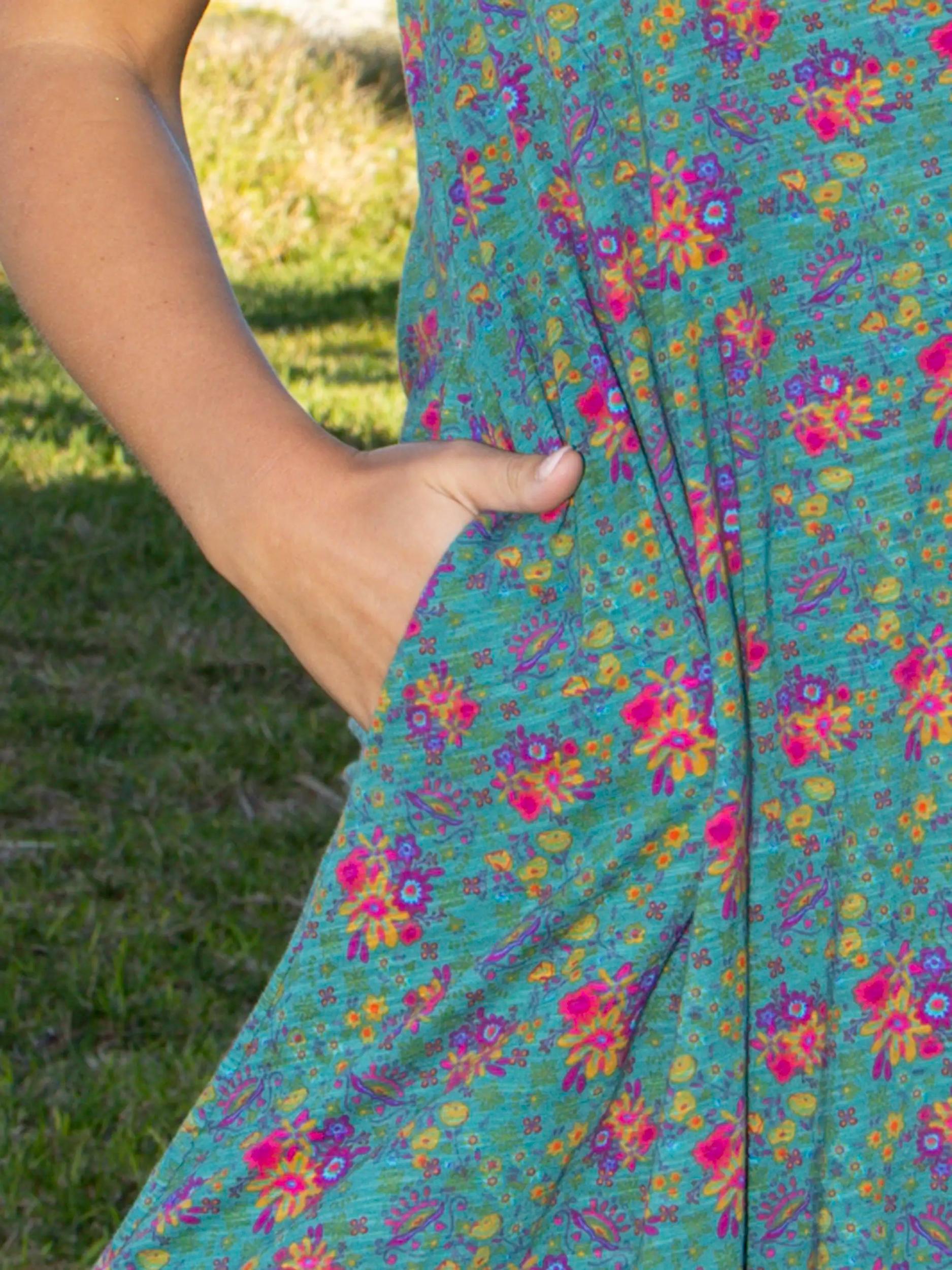 Hangout Cotton Midi Dress - Turquoise Floral Medallions Product Image