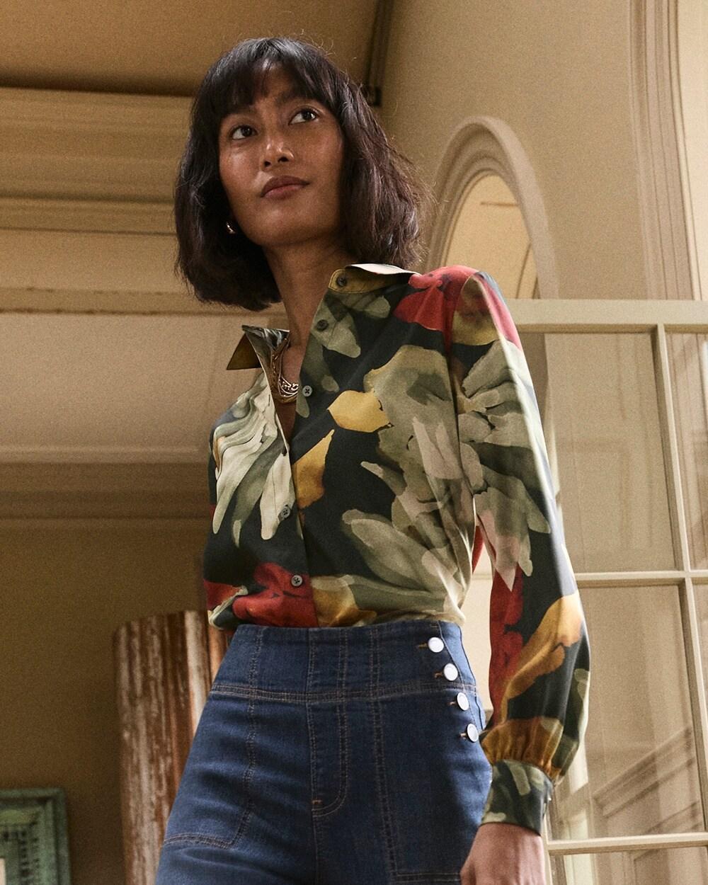 Floral Faux Silk Shirt Product Image