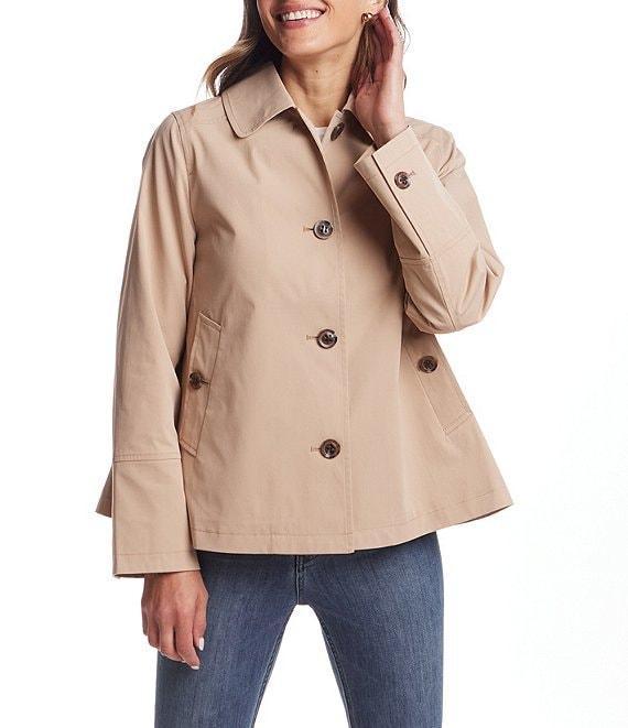 Gallery Ladies Solid Stand Collar Long Sleeves Water Resistant Button Front Short Rain Jacket Product Image