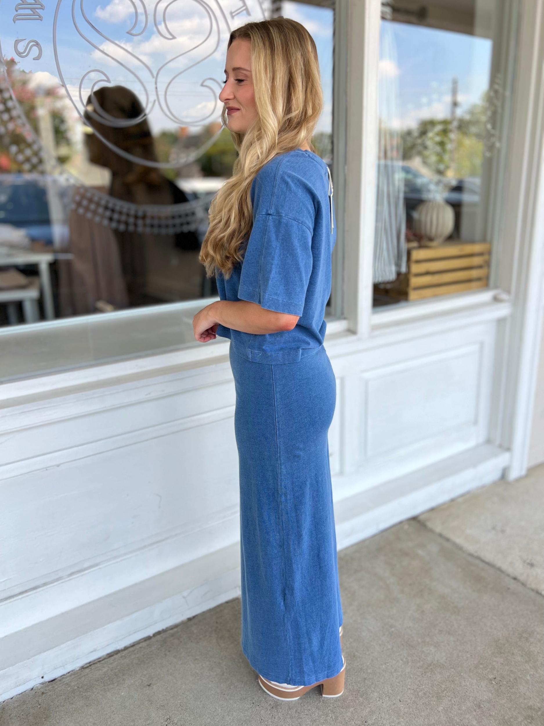 [Z Supply] Gail Jersey Midi Skirt - Denim Blue Product Image