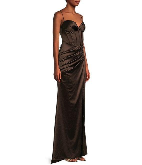 B. Darlin Spaghetti Strap V-Neck Bustier Lace Up Back Dress Product Image