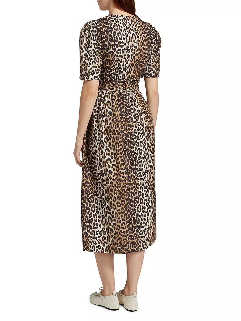 Leopard Cotton Tie-Strap Midi-Dress Product Image