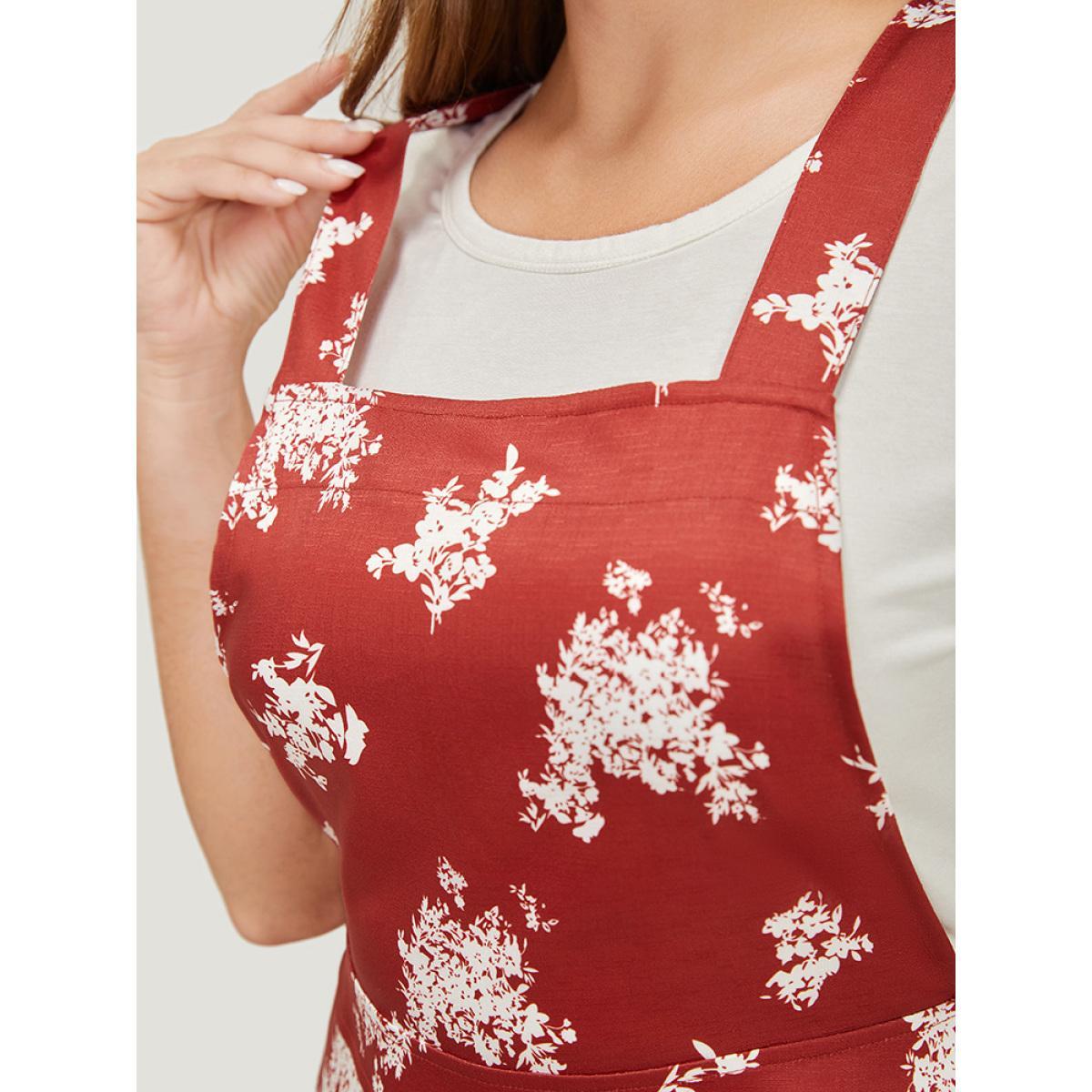 Plus Size Rust Floral Print Pocket Crossover Back Overall Jumpsuit Women Casual Sleeveless Spaghetti Strap Dailywear Loose Jumpsuits BloomChic 28/5X Product Image