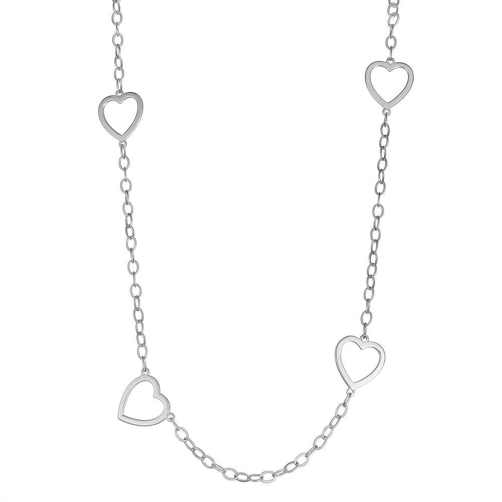 Sterling Silver Open Heart Station Necklace, Women's, Size: 18", Silver Tone Product Image