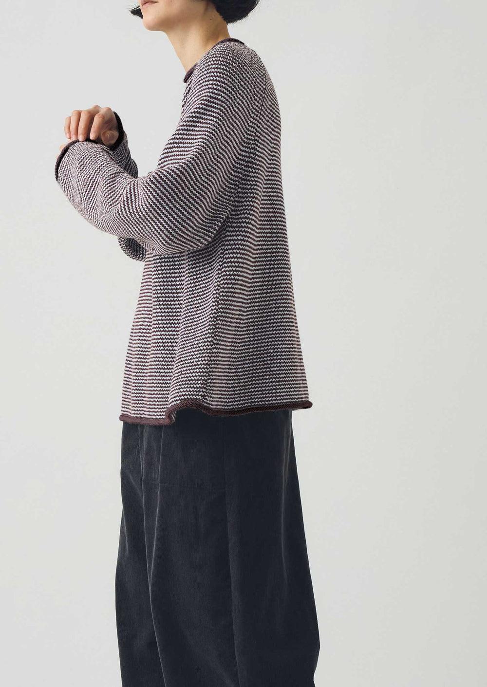 Stripe Linen Cotton Sweater | Brown Ochre/Periwinkle Product Image