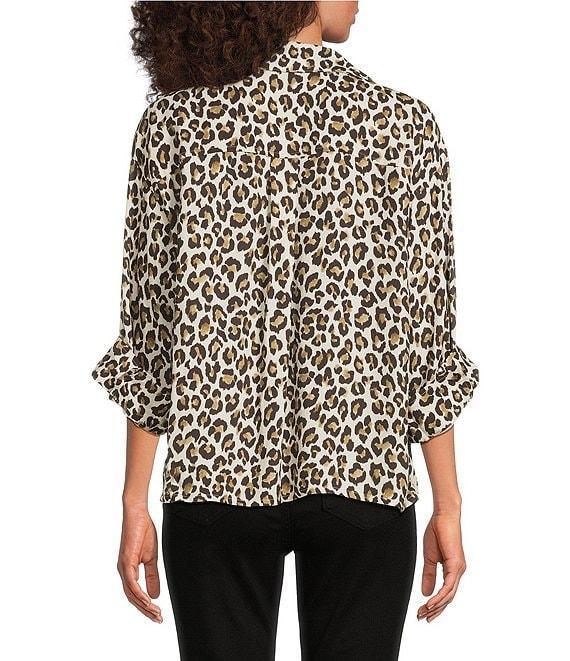 Tru Luxe Jeans Leopard Print 3/4 Sleeve Button Front Shirt Product Image