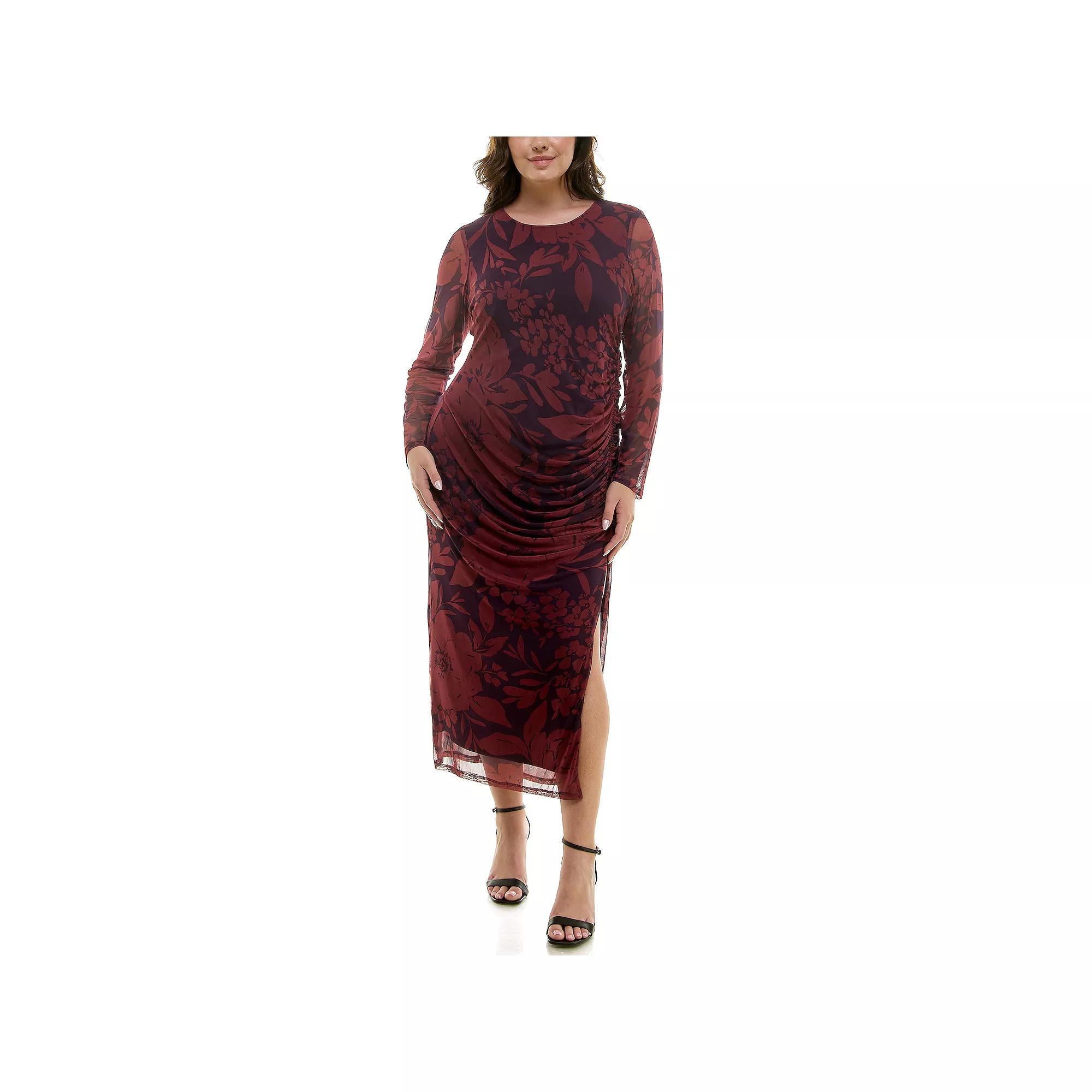 Plus Size Taylor Side Ruching Slit Bodycon Dress, Women's, Size: 20 - Regular, Purple Merlot Product Image