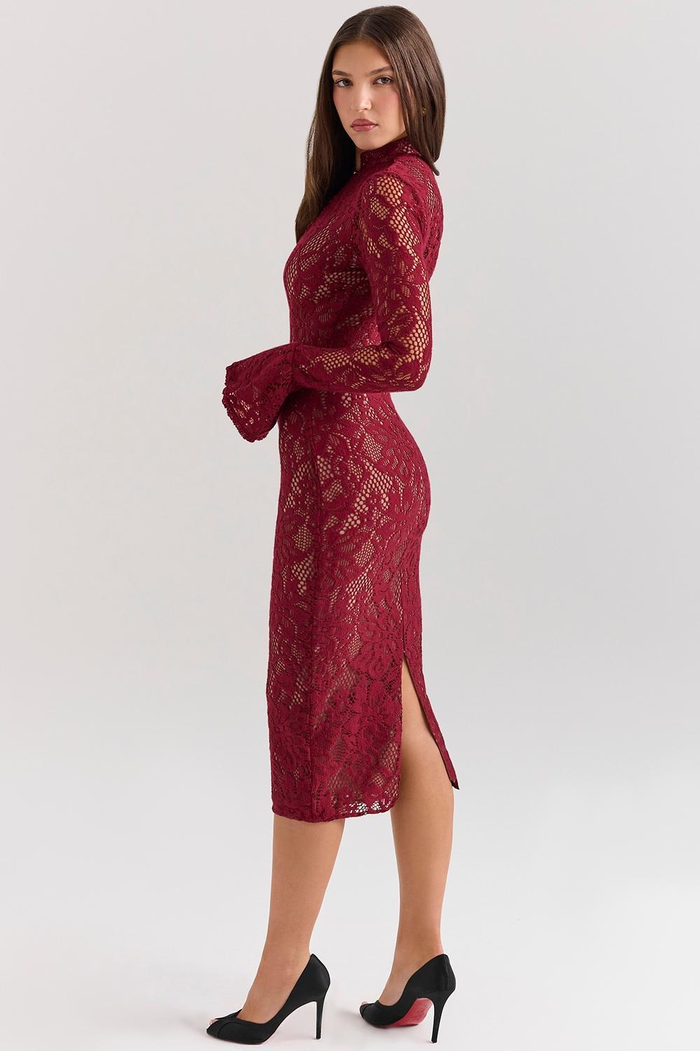 Pierette  berry lace midi dress Product Image