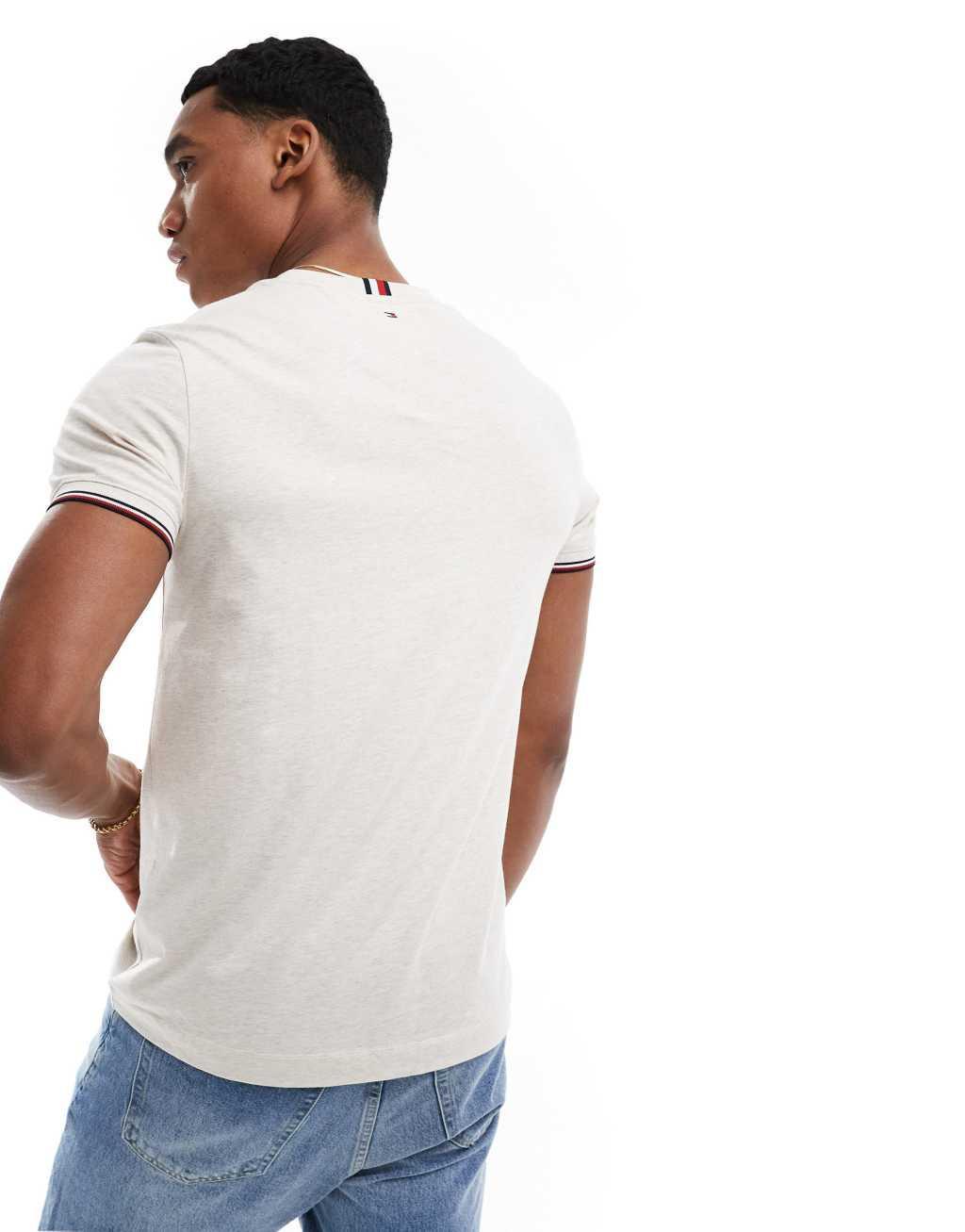 Tommy Hilfiger small logo tipped T-shirt in off white Product Image