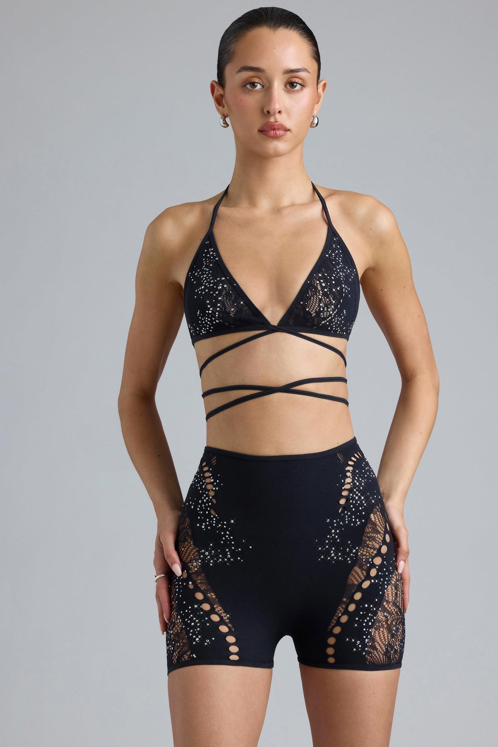 Embellished High-Waist Shorts in Black Product Image