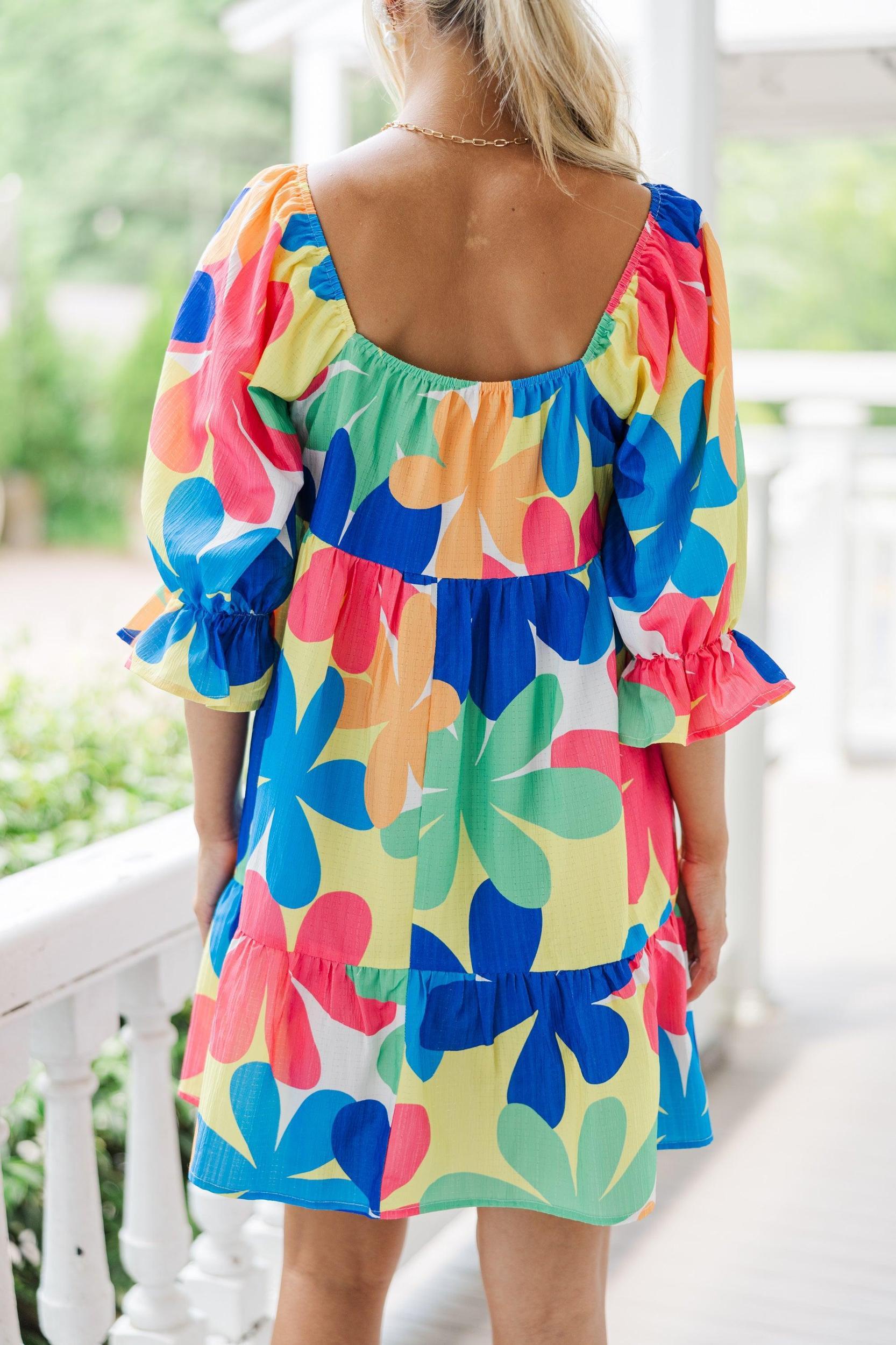 Love You So Blue Floral Mini Babydoll Dress Female Product Image