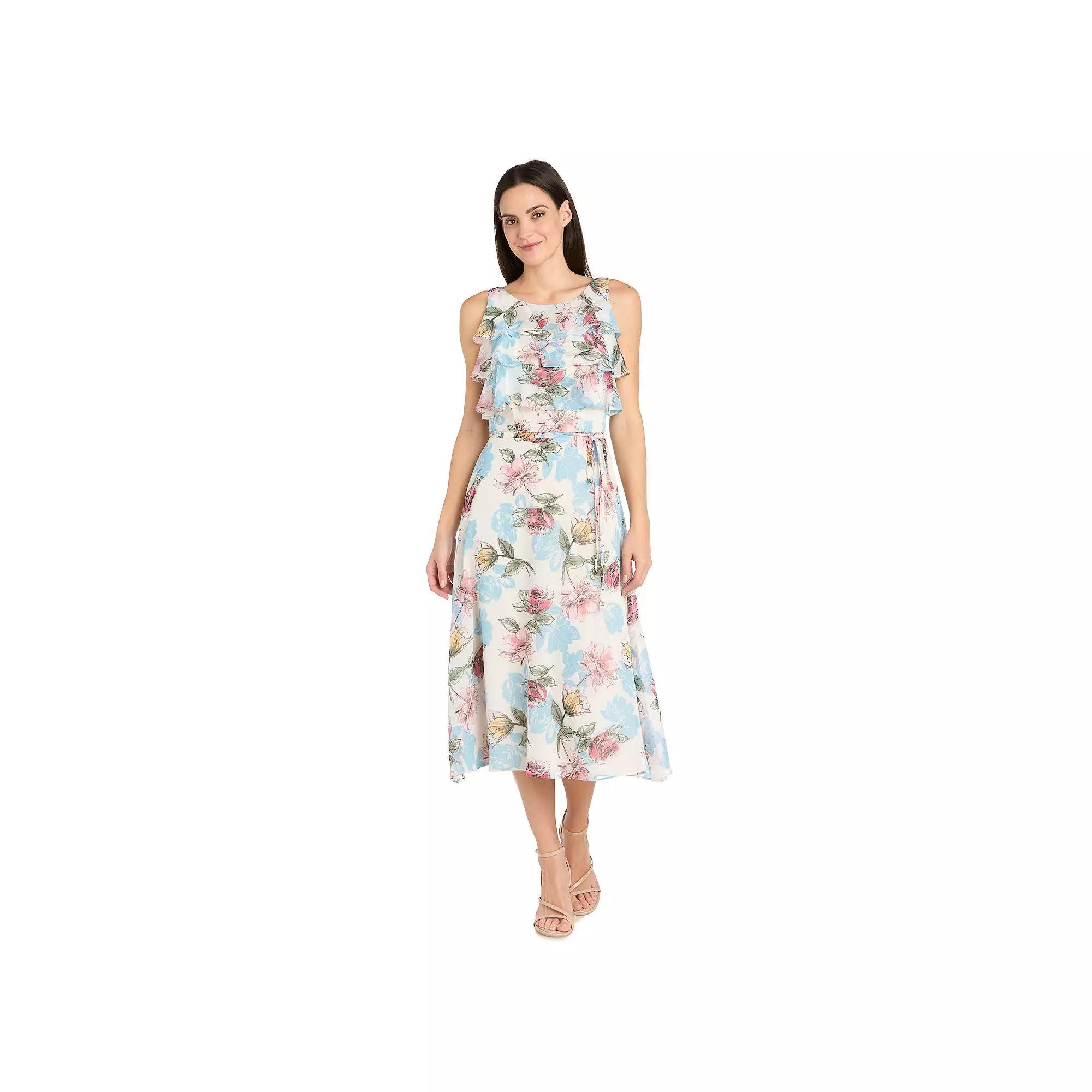 Women's R&M Richards Chiffon Tiered Bodice Dress, Size: 10, Ivory Blue Product Image