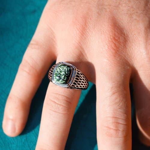 LuvMyJewelry Seraphinite Sterling Silver Men Signet Ring in Green at Nordstrom, Size 9 Product Image