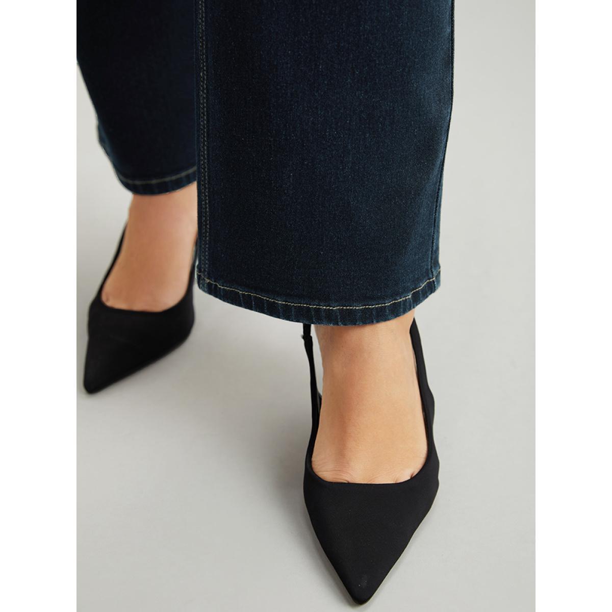 Plus Size Dark Wash Zipper Fly Straight Leg Jeans Women Midnight Casual Plain Plain High stretch Pocket Jeans BloomChic 22/3X Product Image