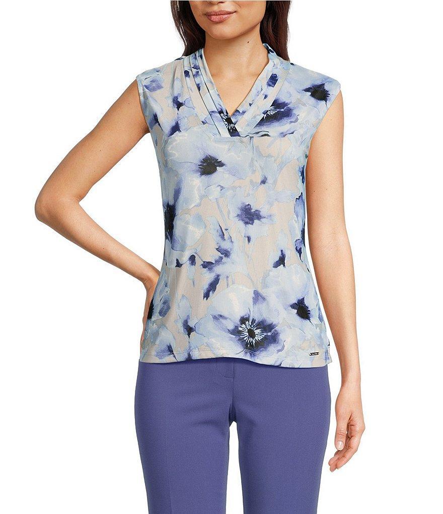 Calvin Klein Printed Mesh V-Neck Sleeveless Cami Product Image